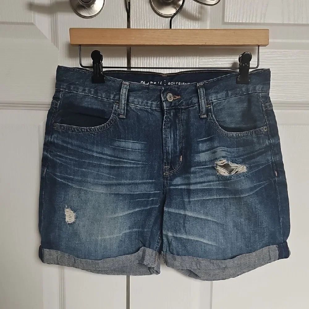 Blue Distressed Denim Boyfriend Shorts